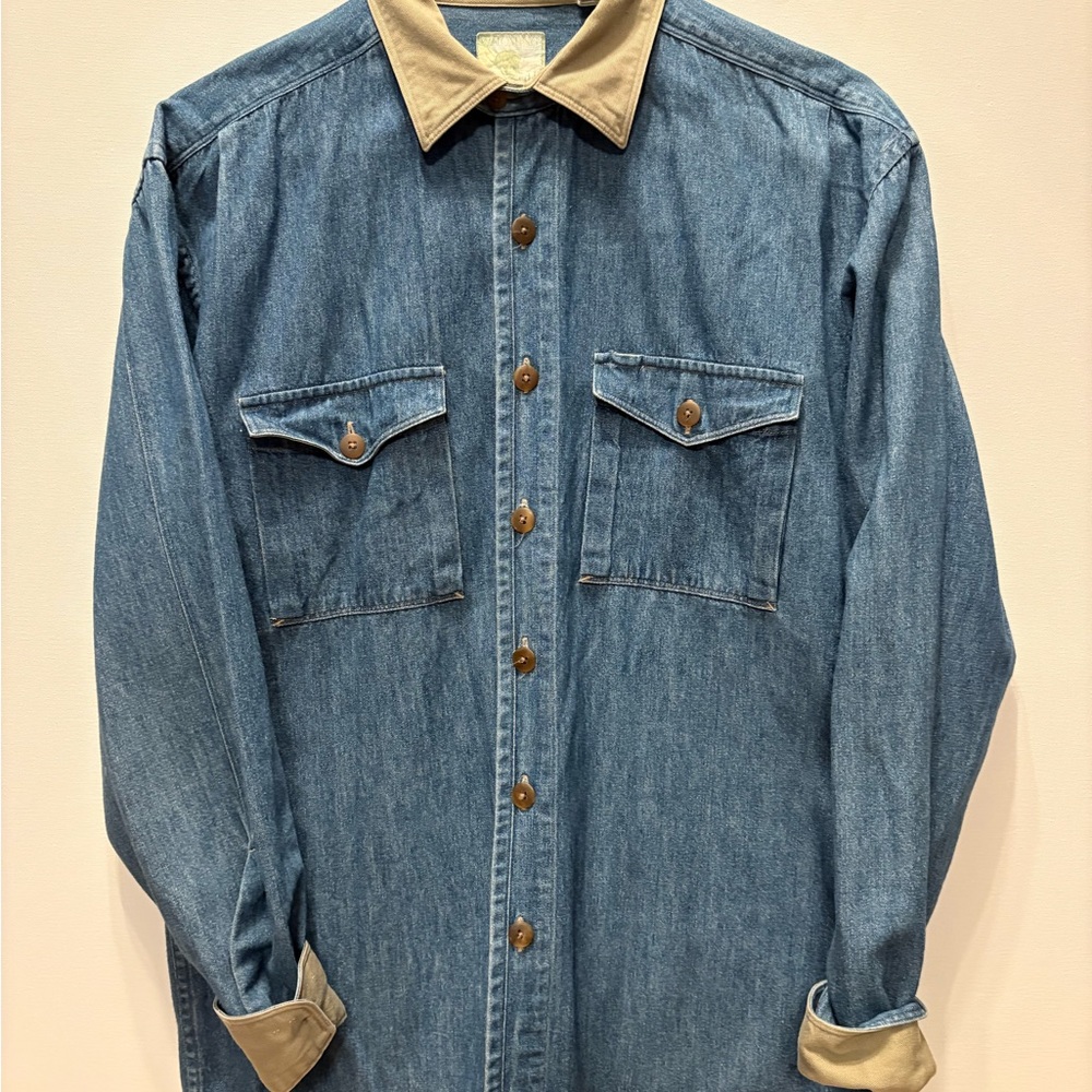 Denim Button Down Shirt with Tan Accents